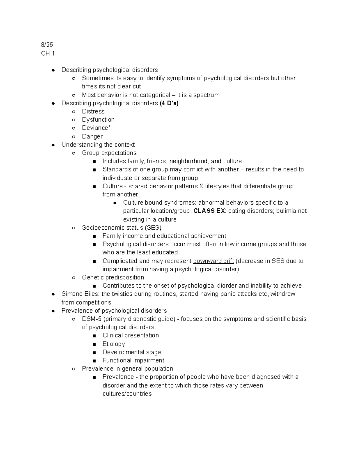 Abnormal Psychology (PSY 101) - Exam 1 Study Notes - Studocu