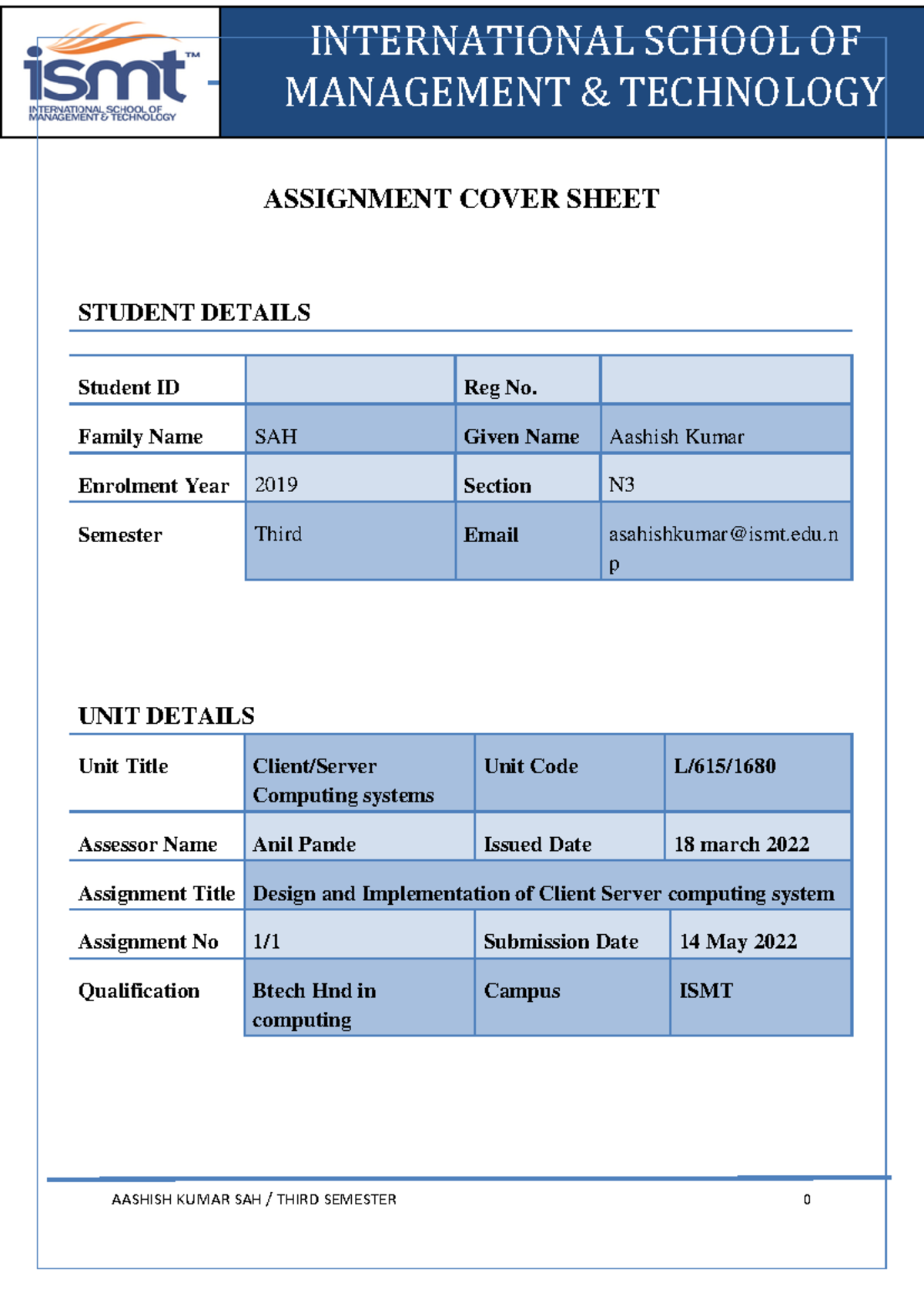 Client server final - Client/Server computing systems 2022 ASSIGNMENT ...