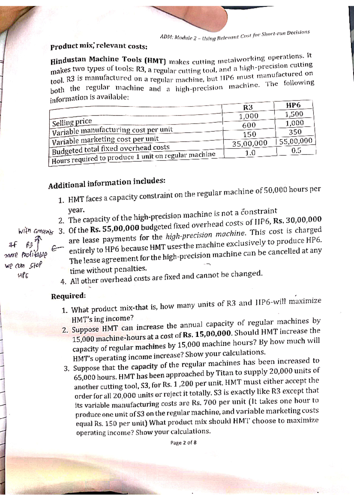ADM HMT - need solution for this - ADM: Module 2 Using Relevant Cost ...