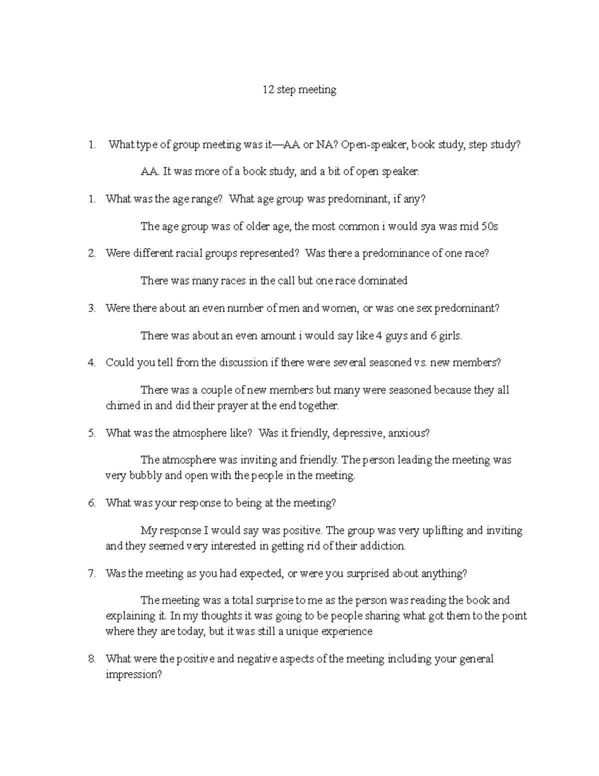 12 step meeting - 12 step meeting What type of group meeting was it—AA ...