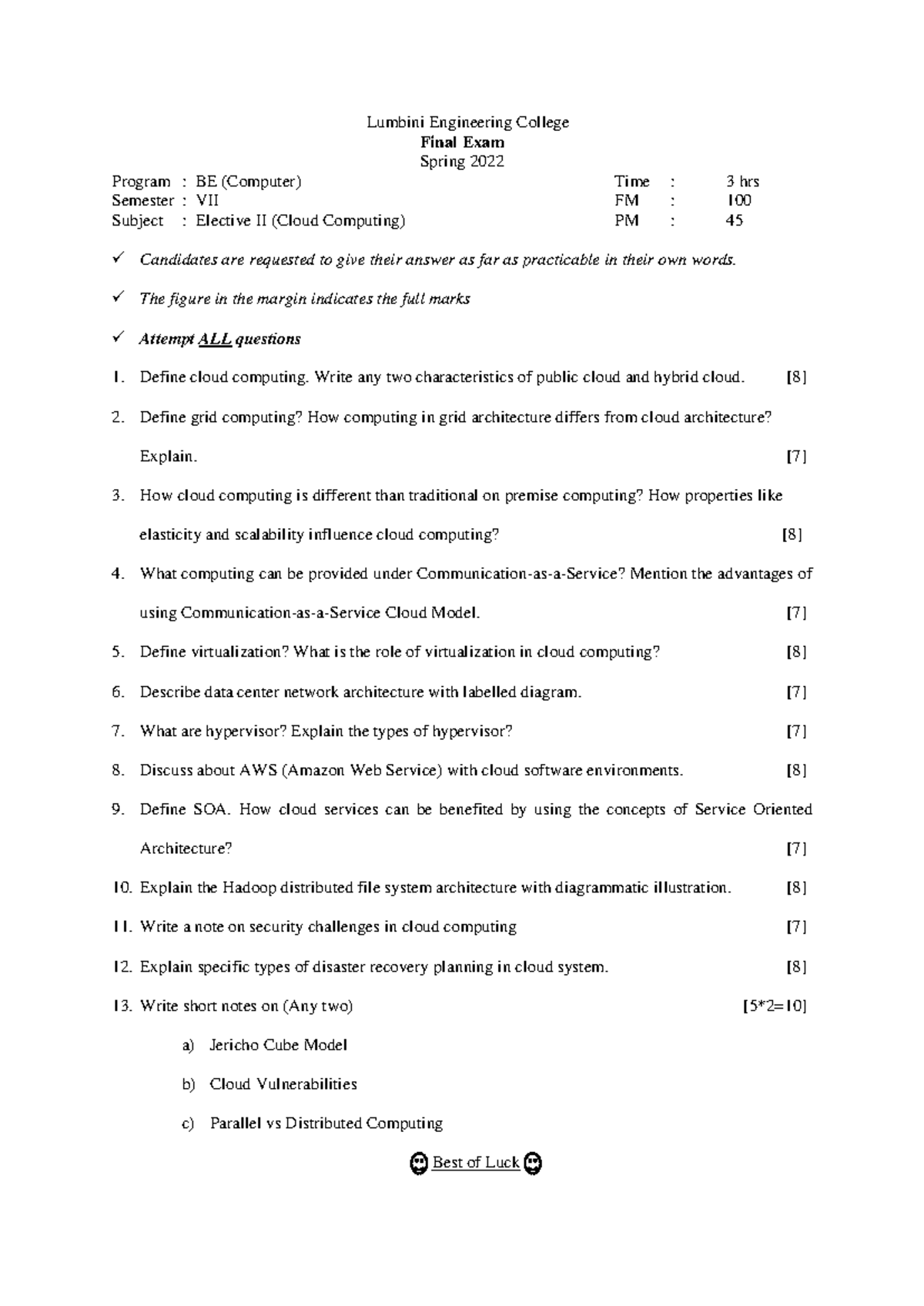 Question BE Computer VII Elective II Final Exam 2079 - Lumbini ...