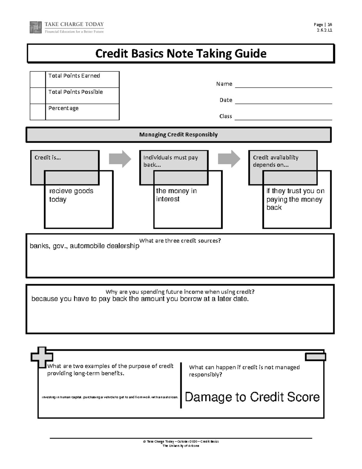 Credit Basics Note Taking Guide (2.6) - The University of Arizona - Studocu