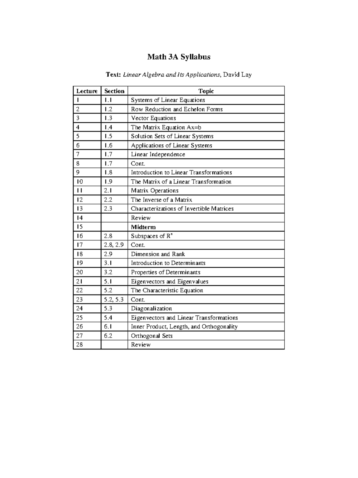 3A W16 syllabus - Math 3A Syllabus Text: Linear Algebra and Its ...