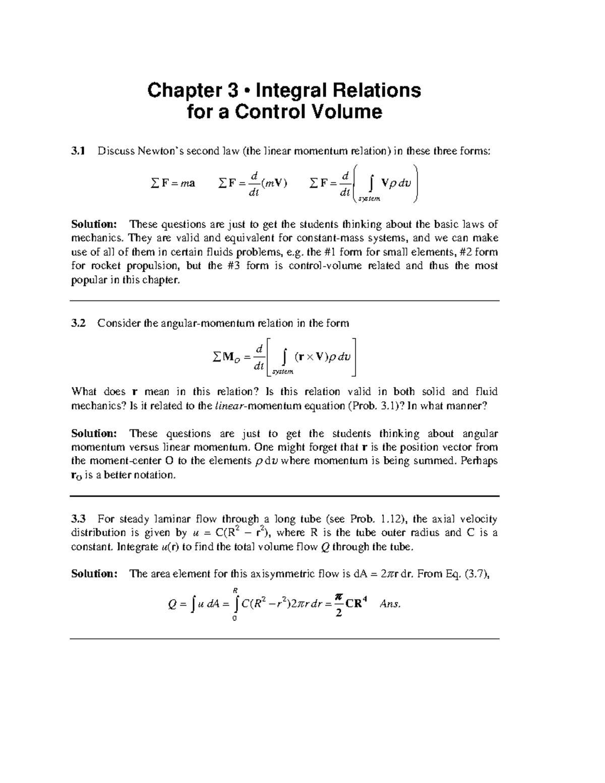 Chapter 3: Integral Relations in Control Volume Analysis - Studocu