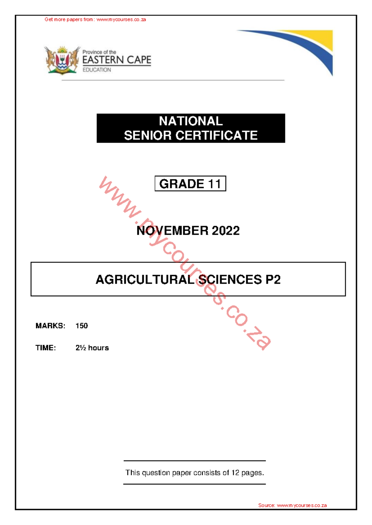 Agricultural Sciences P2 Grade 11 Question Paper - November 2022 - Studocu