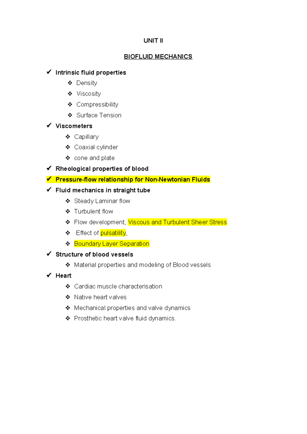 BM UNIT II NEW - biomechanics - UNIT II BIOFLUID MECHANICS Intrinsic ...