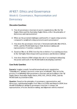 AF437: Week 6 Tutorial Qs & Solutions on Governance and Democracy - Studocu