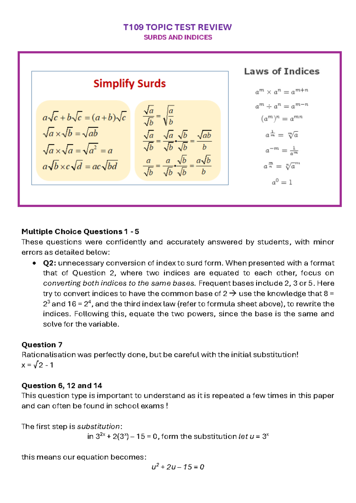 T109 TT Review - document containing math questions and some solutions ...