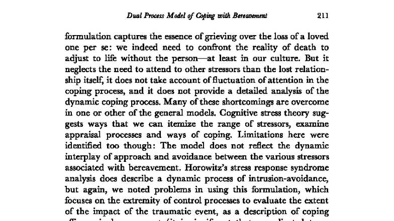 DPM - Dual Process Model of Coping with Bereavement Analysis - Studocu