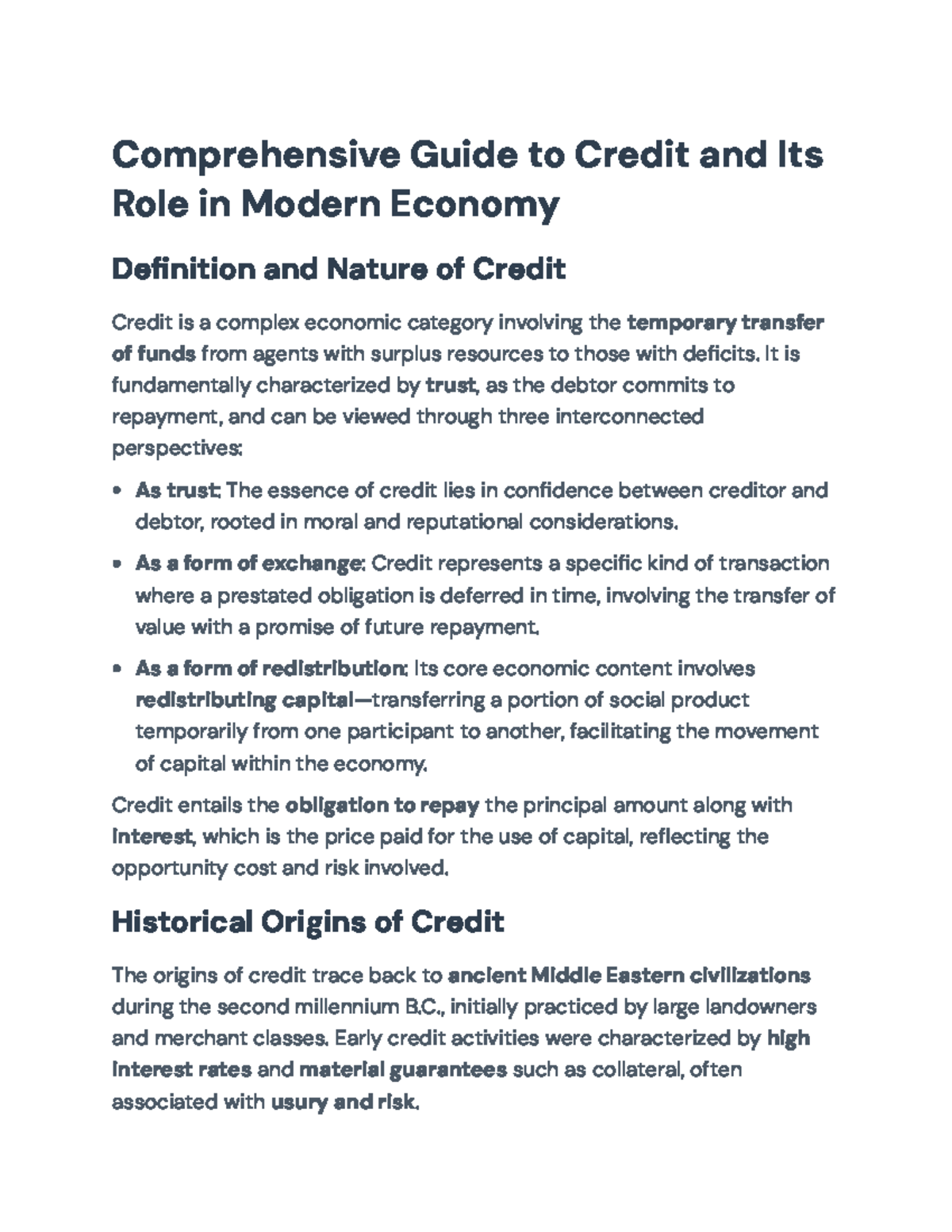 Comprehensive Overview of Credit and Its Economic Implications (ECO 101 ...