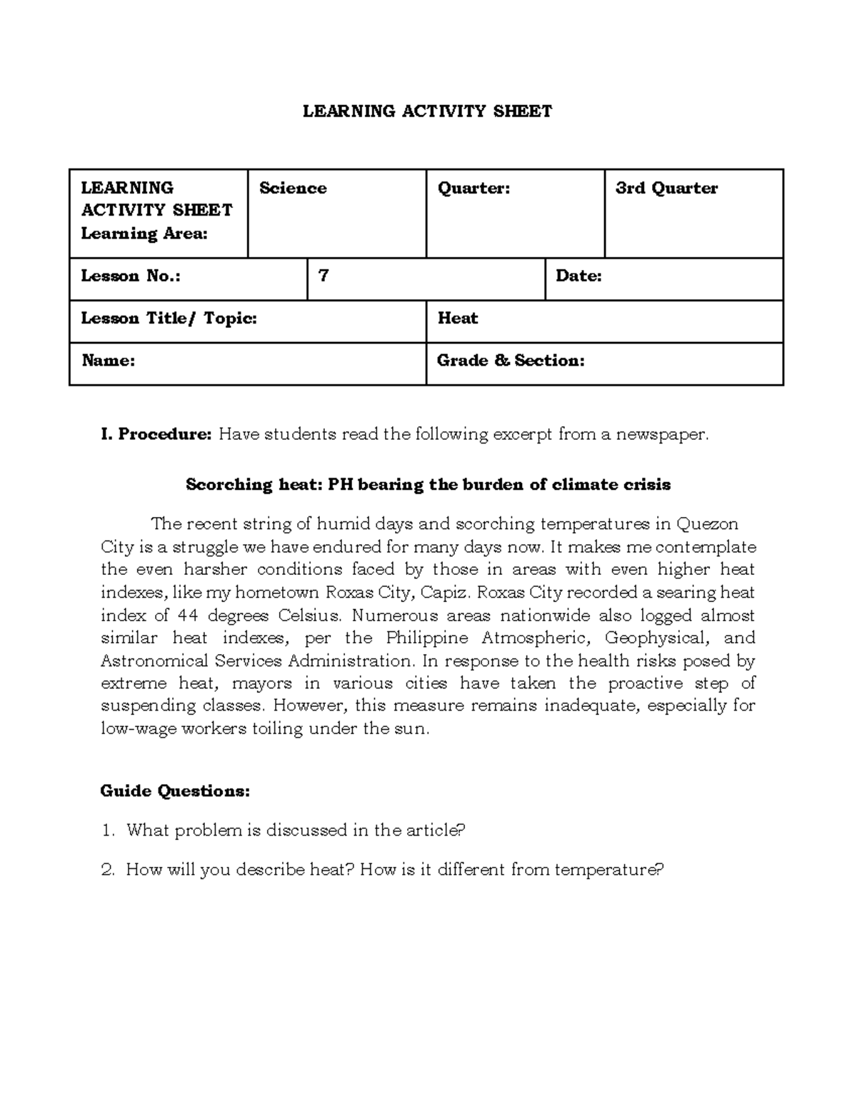 Activity Sheet 7 - for educational purposes only. - LEARNING ACTIVITY ...