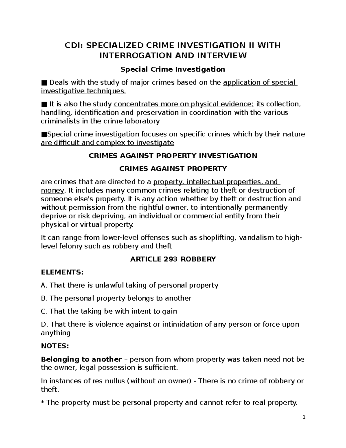 CDI 2 Final Exam Reviewer: Special Crime Investigation & Interviews ...