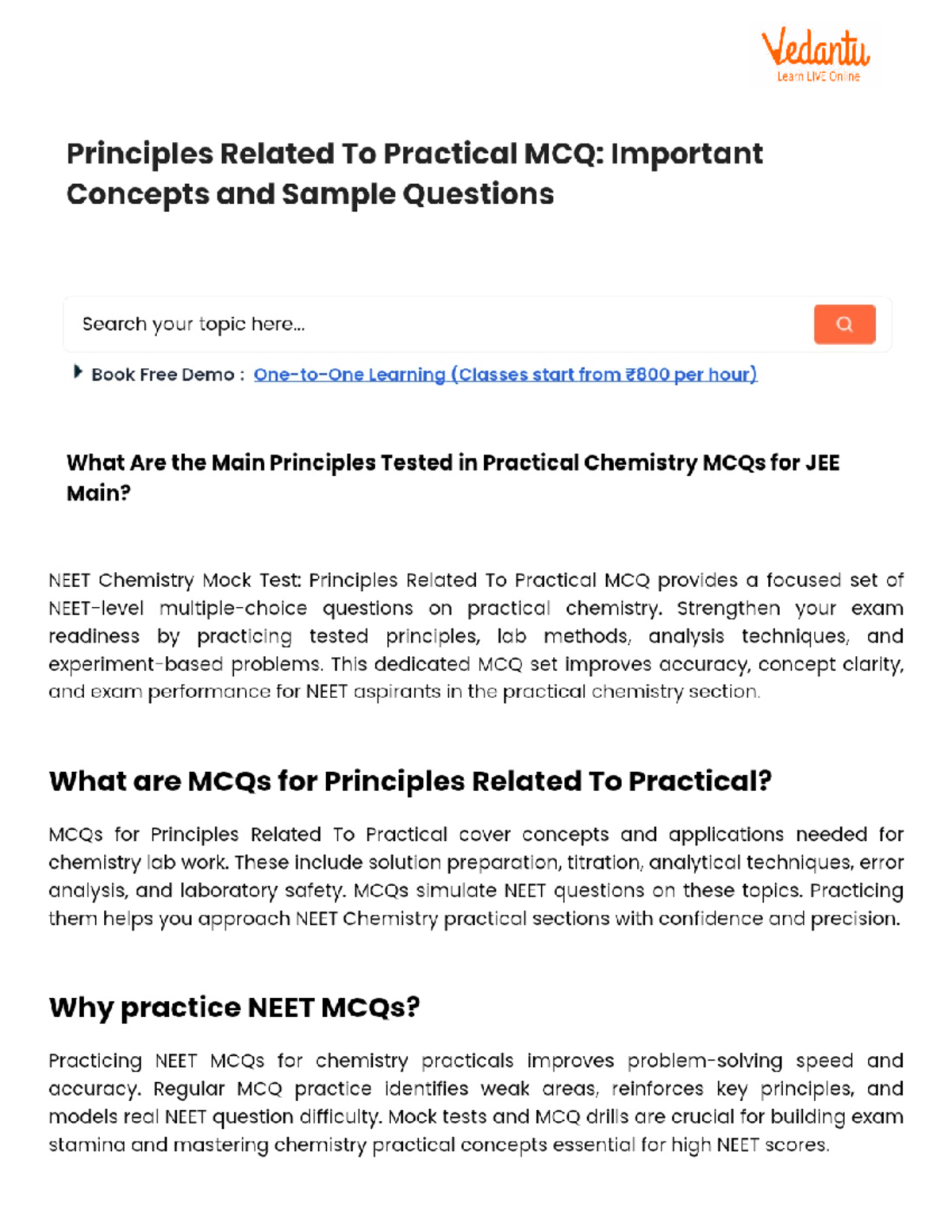 NEET Chemistry Practical MCQs: Key Concepts & Sample Questions - Studocu
