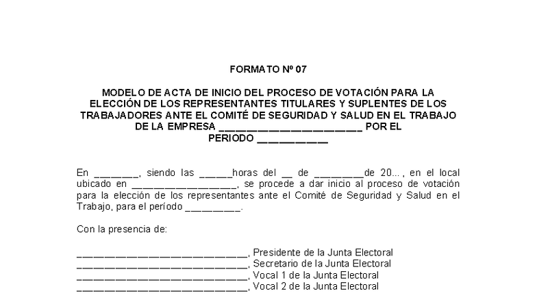 Formato Nº 07: Acta de Inicio del Proceso de Votación - FSCFH - Studocu