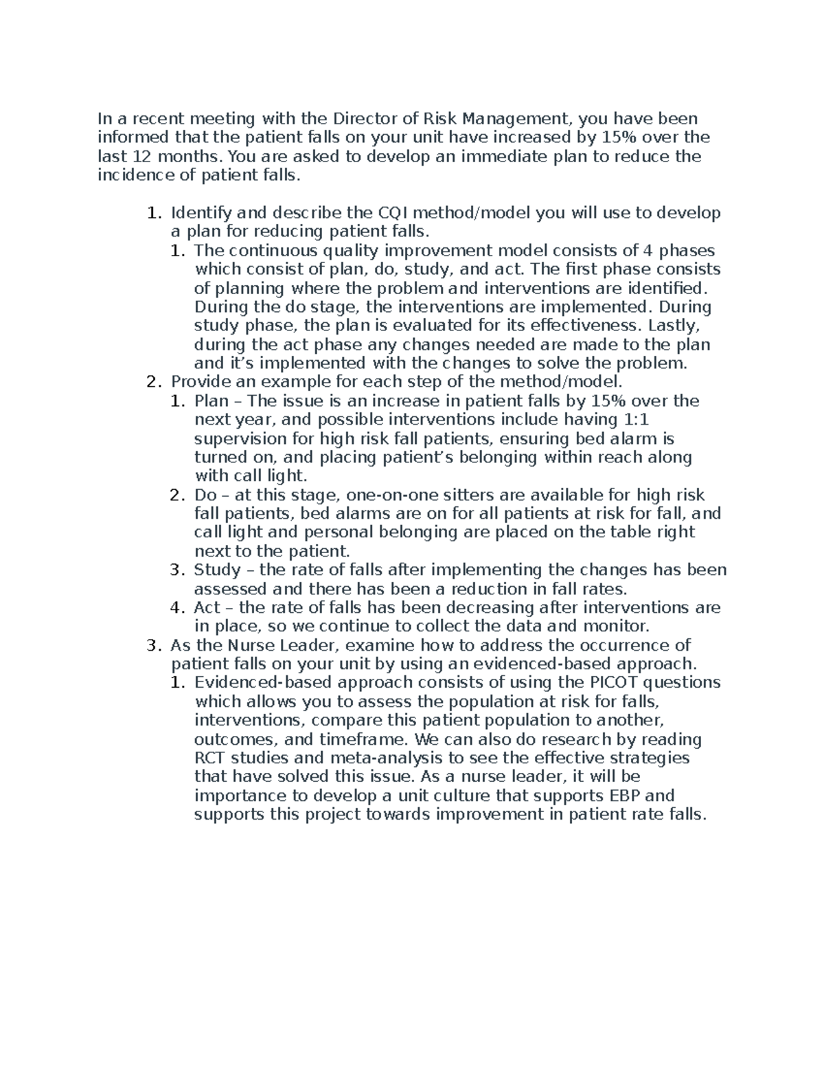 Week 4 Case Study - Strategies to Reduce Patient Falls - Studocu