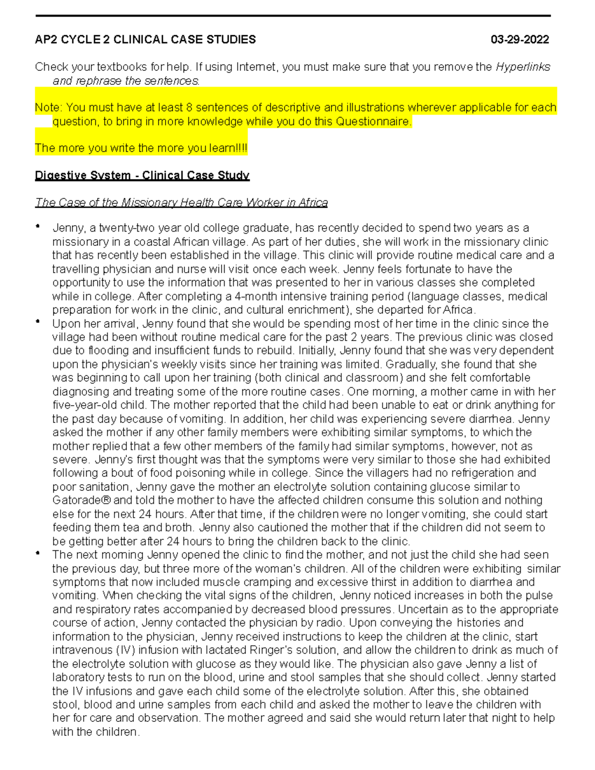 AP2 Cycle 2 Clinical Case Studies - Spring 2022 Overview - Studocu
