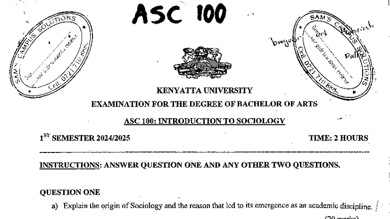 ASC 100: Introduction to Sociology - Exam Questions & Guidelines - Studocu