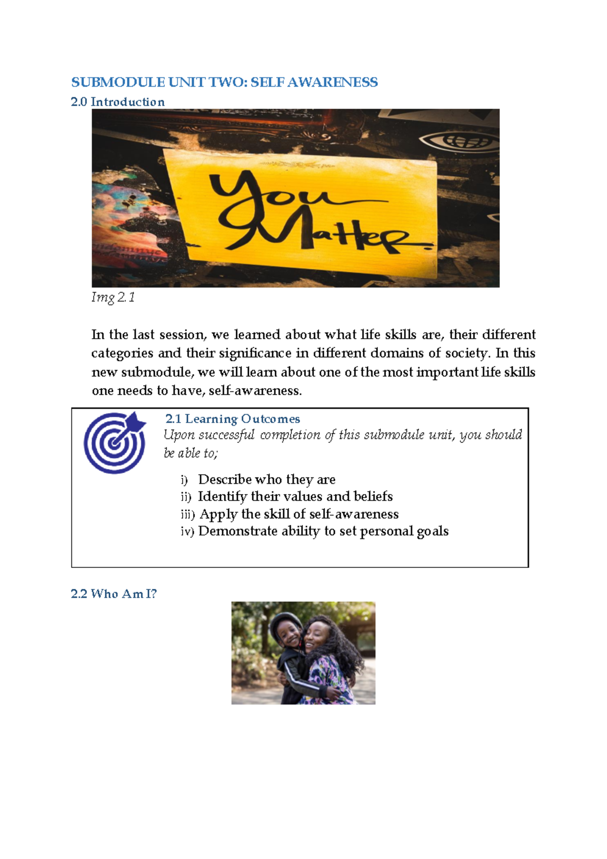 Self Awareness Module 2 - Life Skills & Personal Growth Guide - Studocu