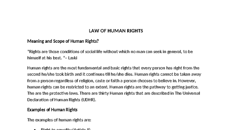 LAW OF HUMAN RIGHTS: Key Concepts and Historical Development Notes ...