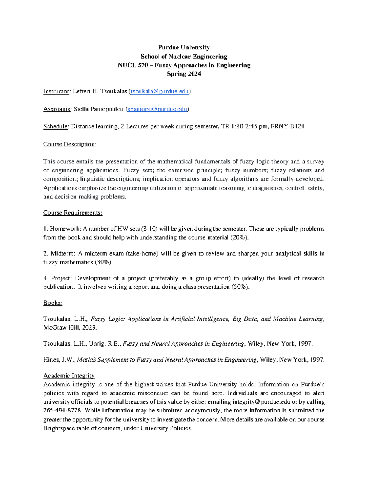 NUCL 570 Syllabus: Fuzzy Approaches in Engineering - Spring 2024 - Studocu