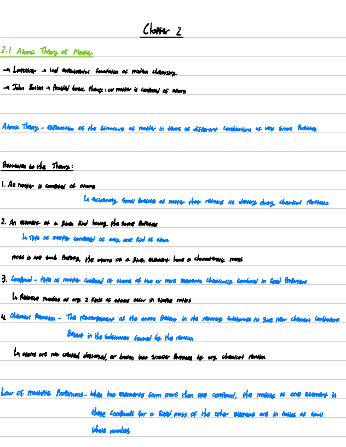 Textbook Notes 2 - Chapter 2 2. 1 Atomic Theory of Matter -> Lavoisiera ...