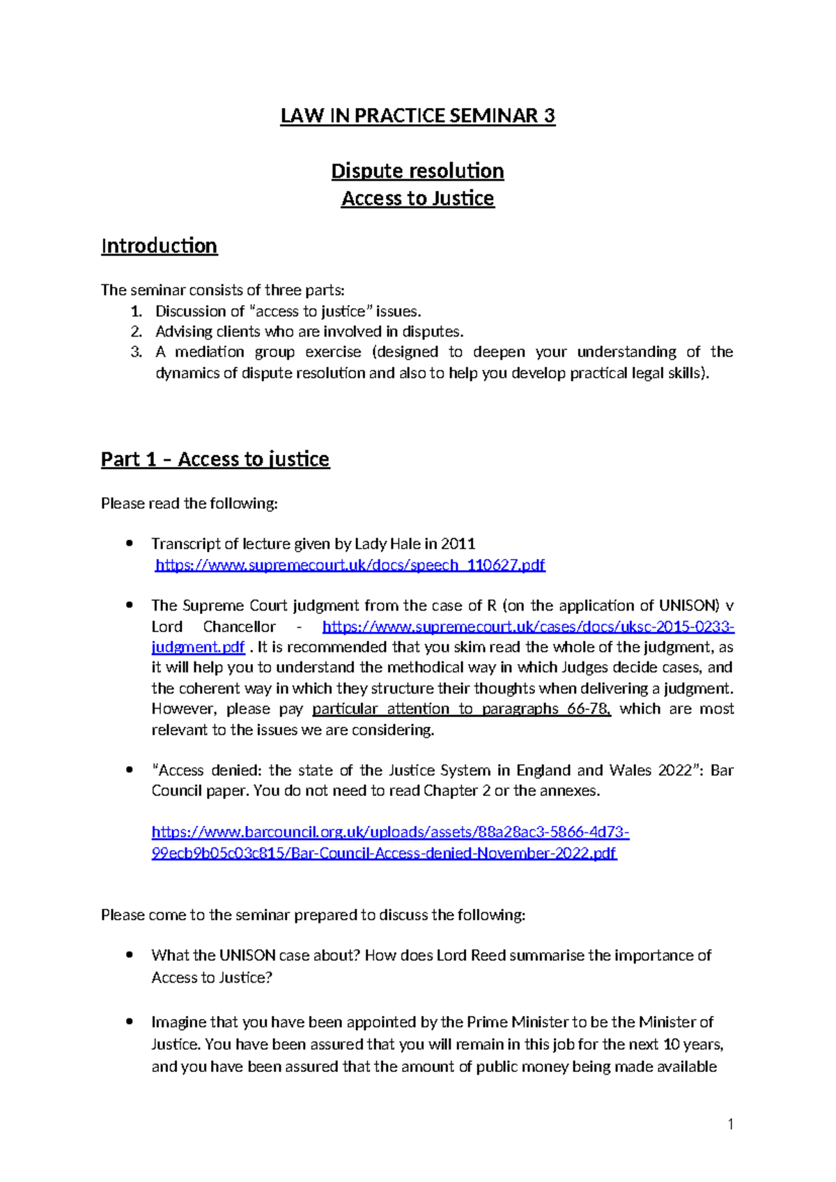 LIP Seminar 3 (2024): Dispute Resolution & Access to Justice - LAW IN ...
