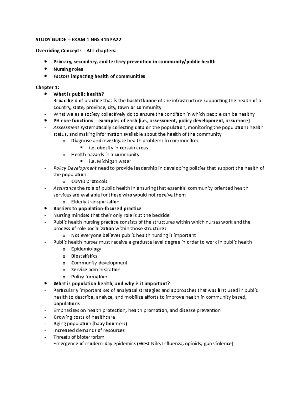 NRS416 Exam #1 Comprehensive Study Guide for Public Health Nursing ...