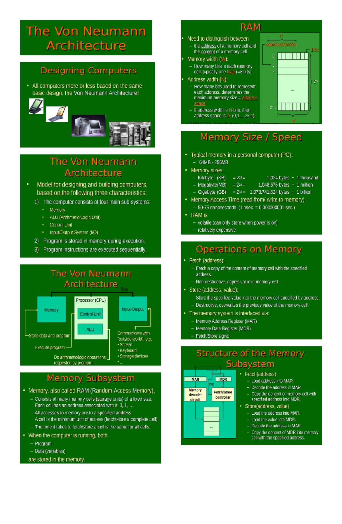 Introtocomputingfinaltopic - The Von Neumann RAM N Need to distinguish ...