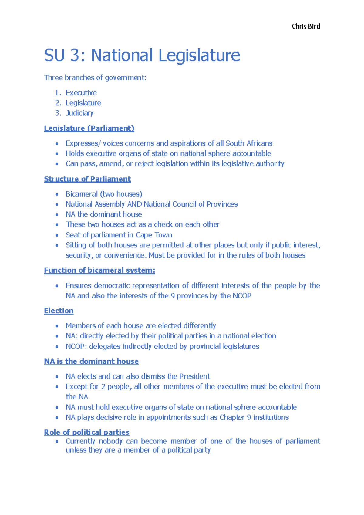 275 SU 3 Test Notes - National Legislature Summaries and Worksheets ...