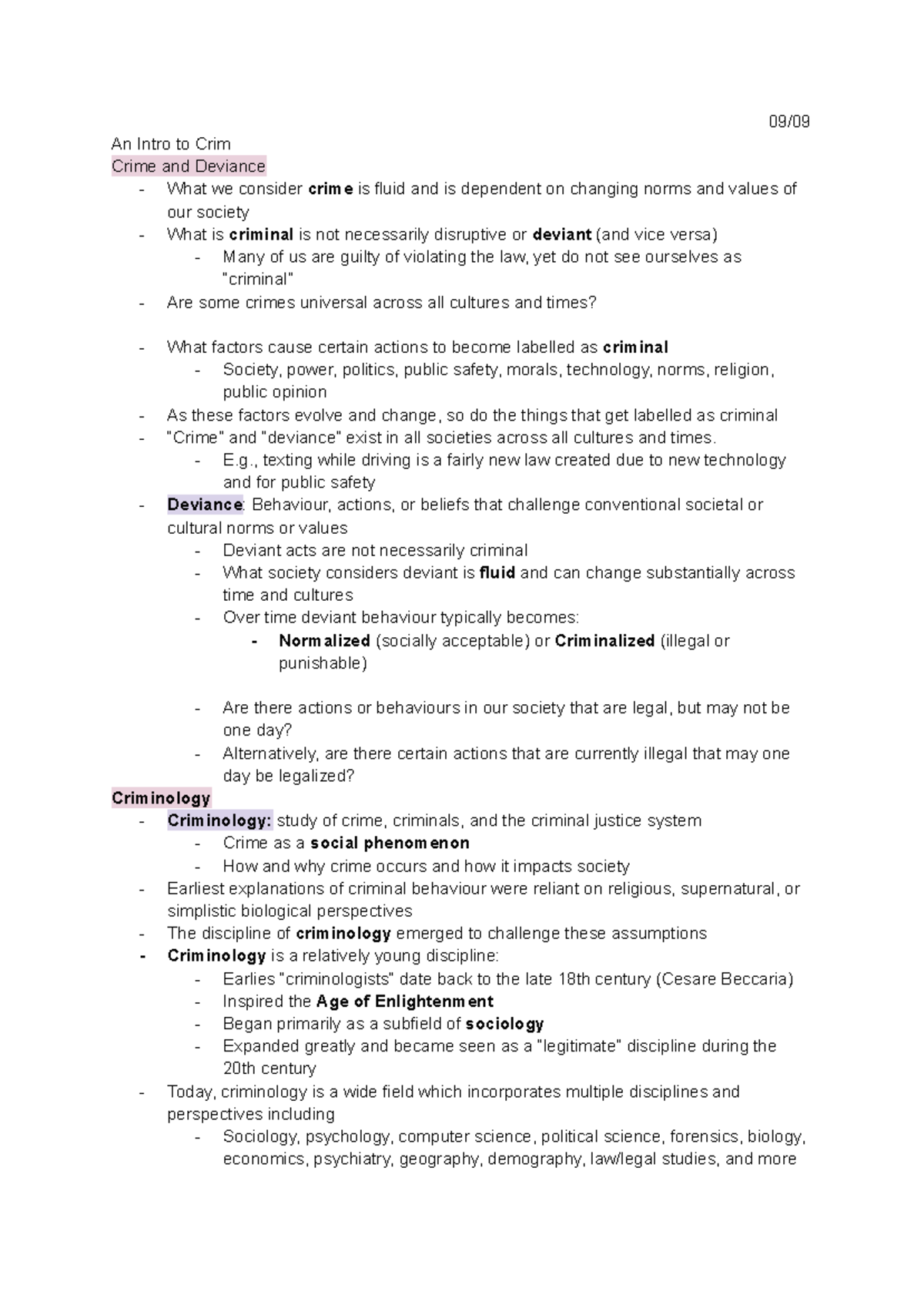 CRIM 101 Chapter 1 - Intro to Crime and Deviance Lecture Notes - Studocu
