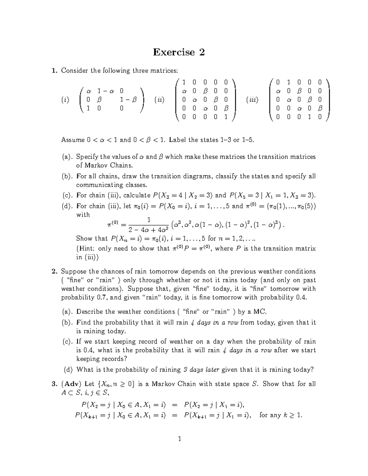 Markov Chains Analysis - Tutorial Week 3 - Studocu