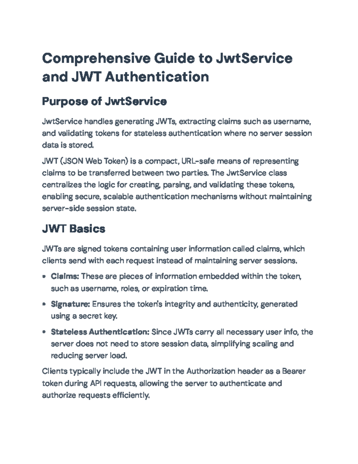Comprehensive Guide to JwtService & JWT Auth Techniques - Studocu