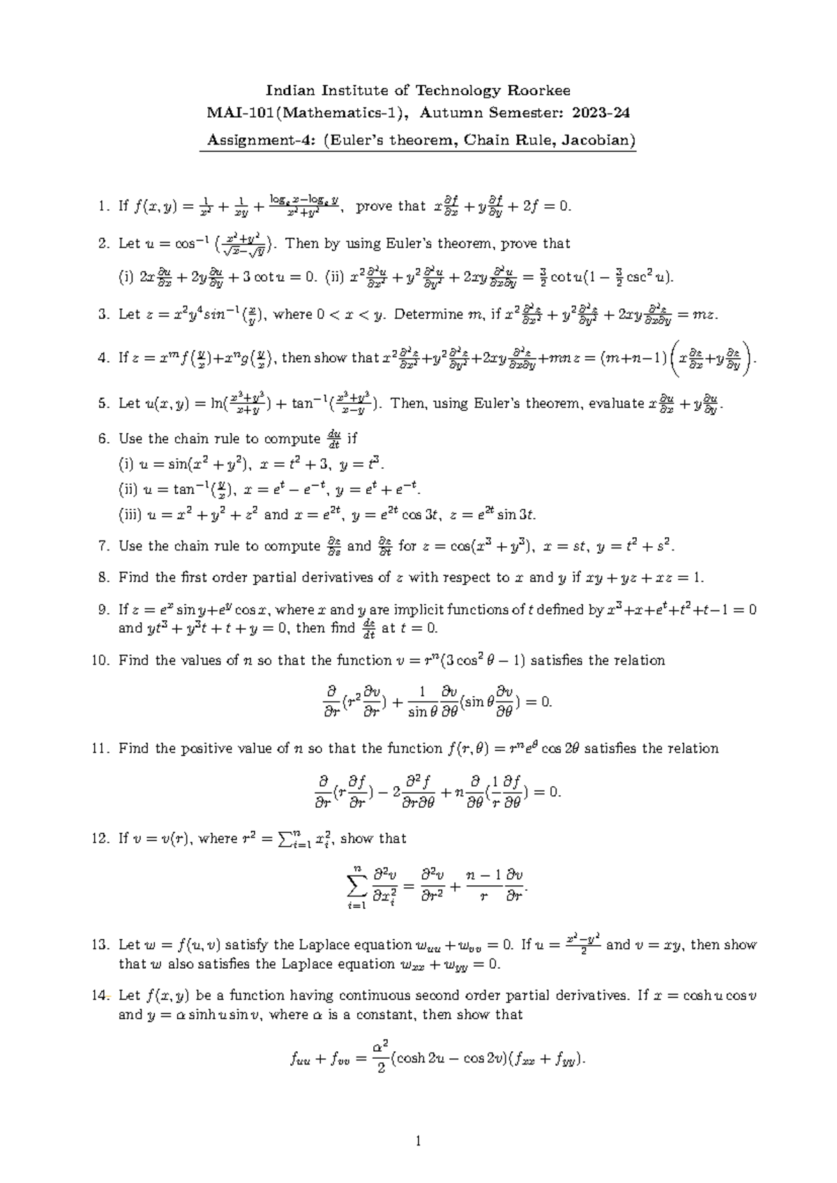 Assignment 4 Solutions (MAI 001) - Autumn 2023 - Studocu