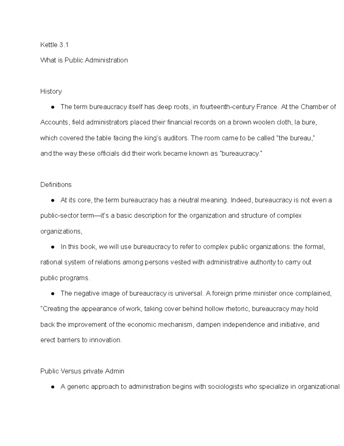 Kettl Chapter 3: Understanding Public Administration and Bureaucracy ...