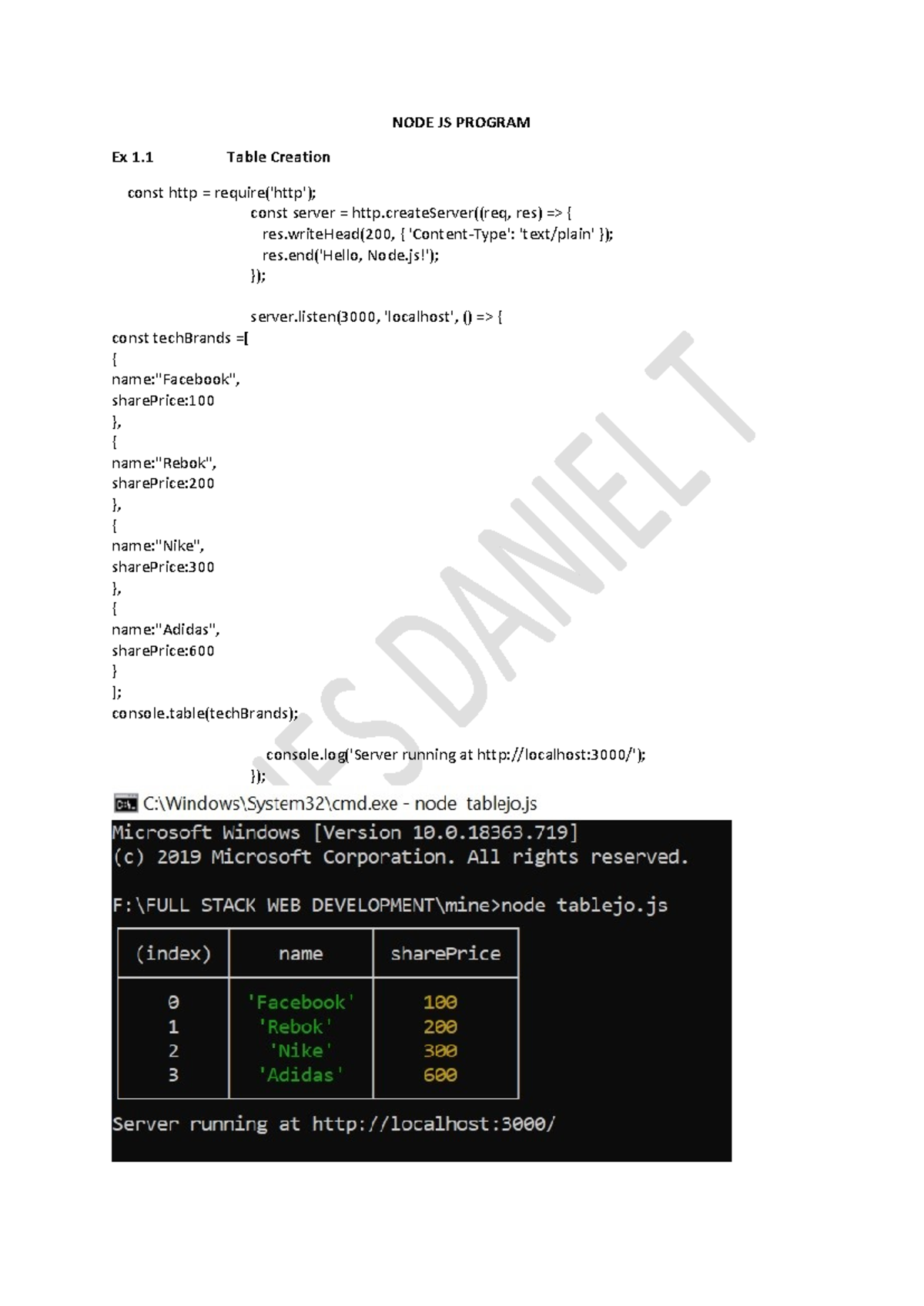 NODE JS ex1 sub Program - nodejs - NODE JS PROGRAM Ex 1 Table Creation ...