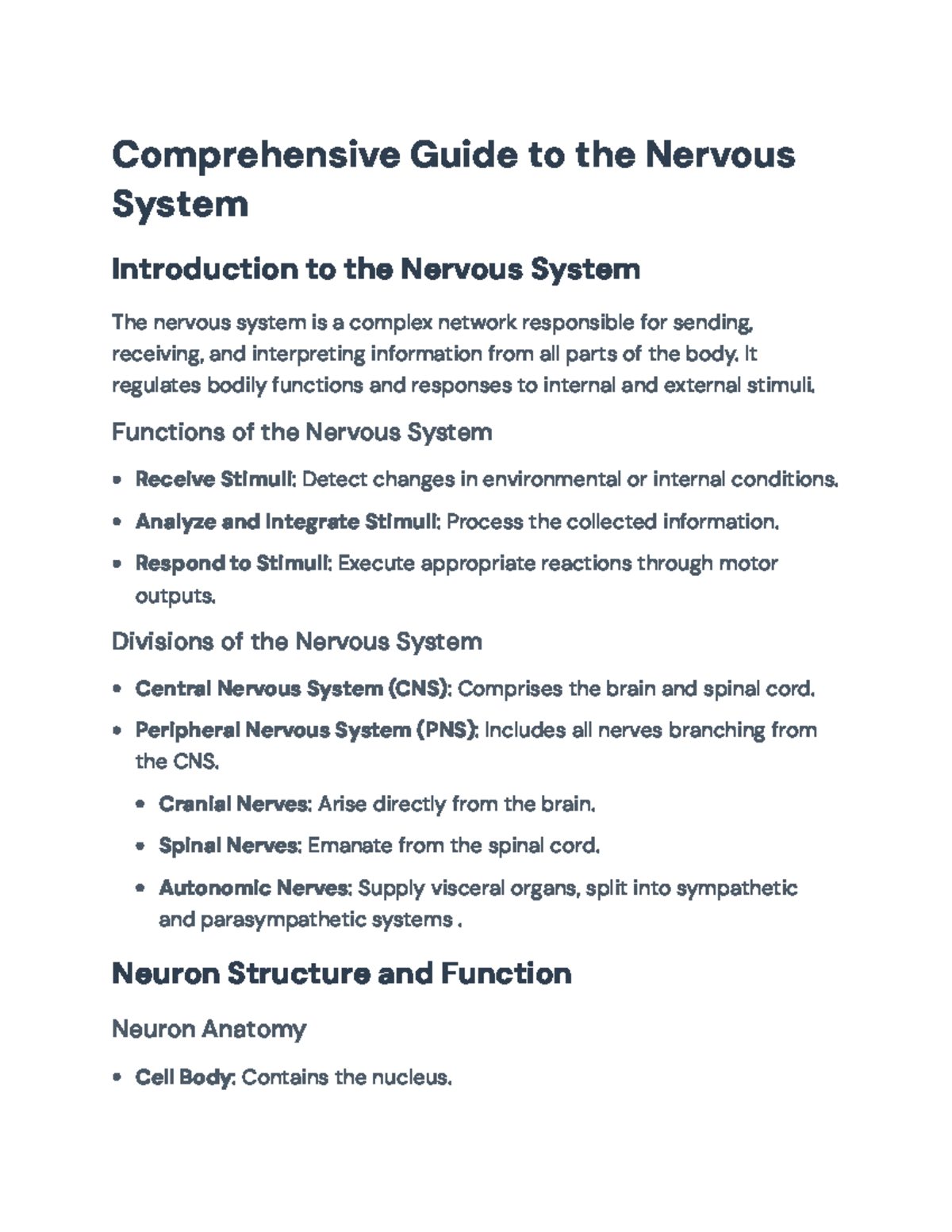 Comprehensive Study Guide for the Nervous System - Comprehensive Guide ...