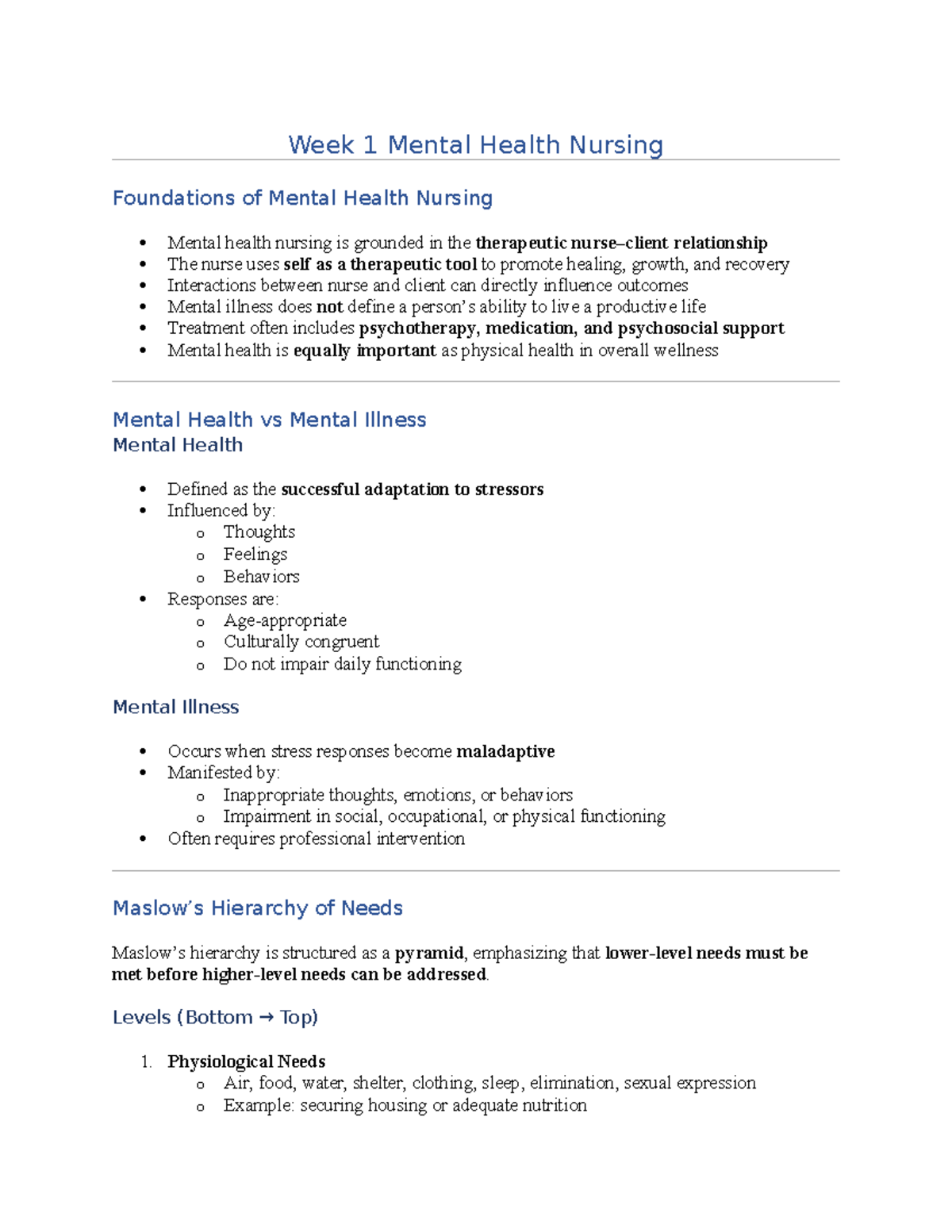 Week 1 Edapt Mental Health Nursing Foundations and Key Concepts - Studocu