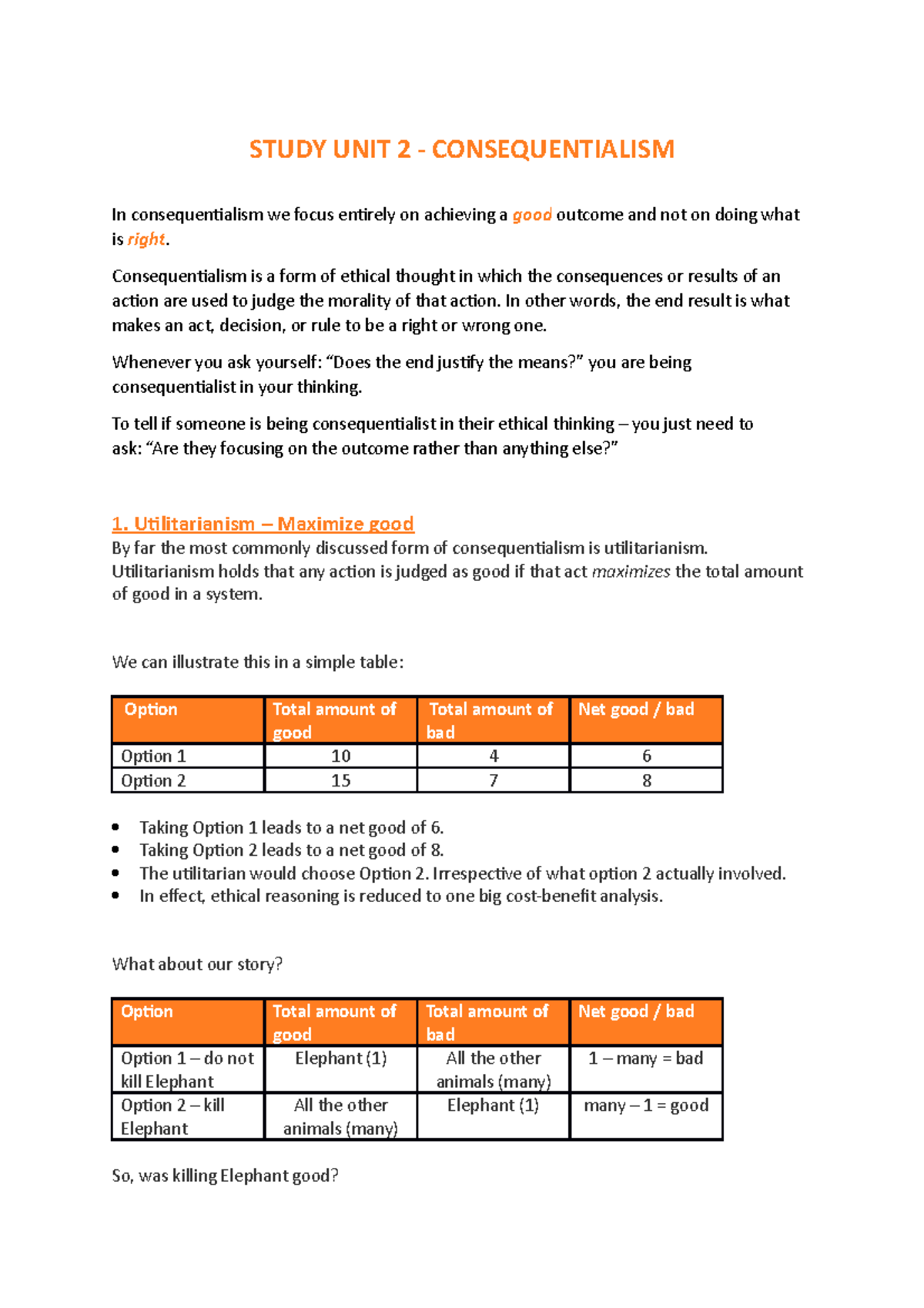 SU2 - Consequentialism - STUDY UNIT 2 - CONSEQUENTIALISM In ...