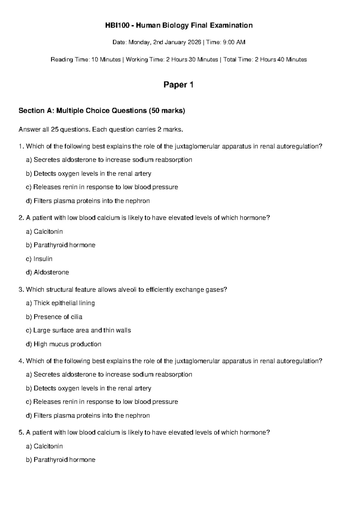 HBI100 Human Biology Final Exam Papers: MCQ Review and Study Guide ...