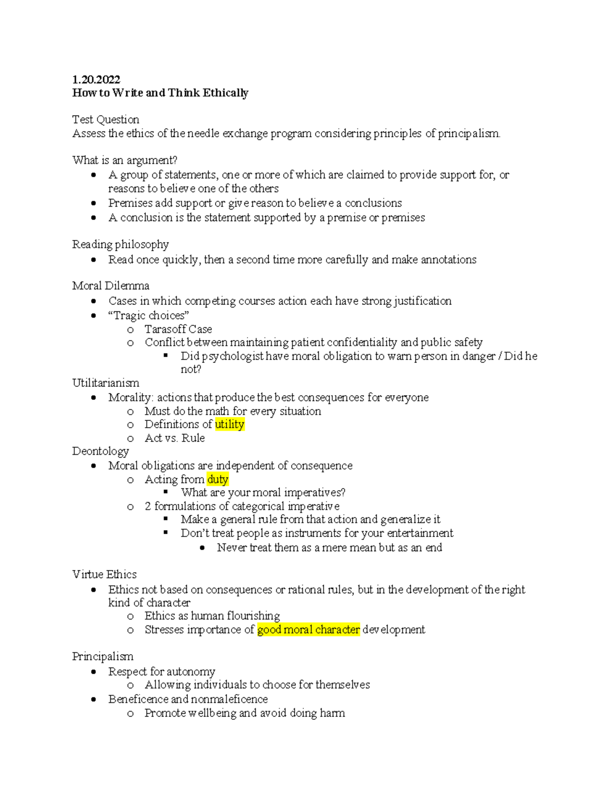 Medical Ethics Exam 1 (Course Code: METH 101) - Key Concepts & Cases ...