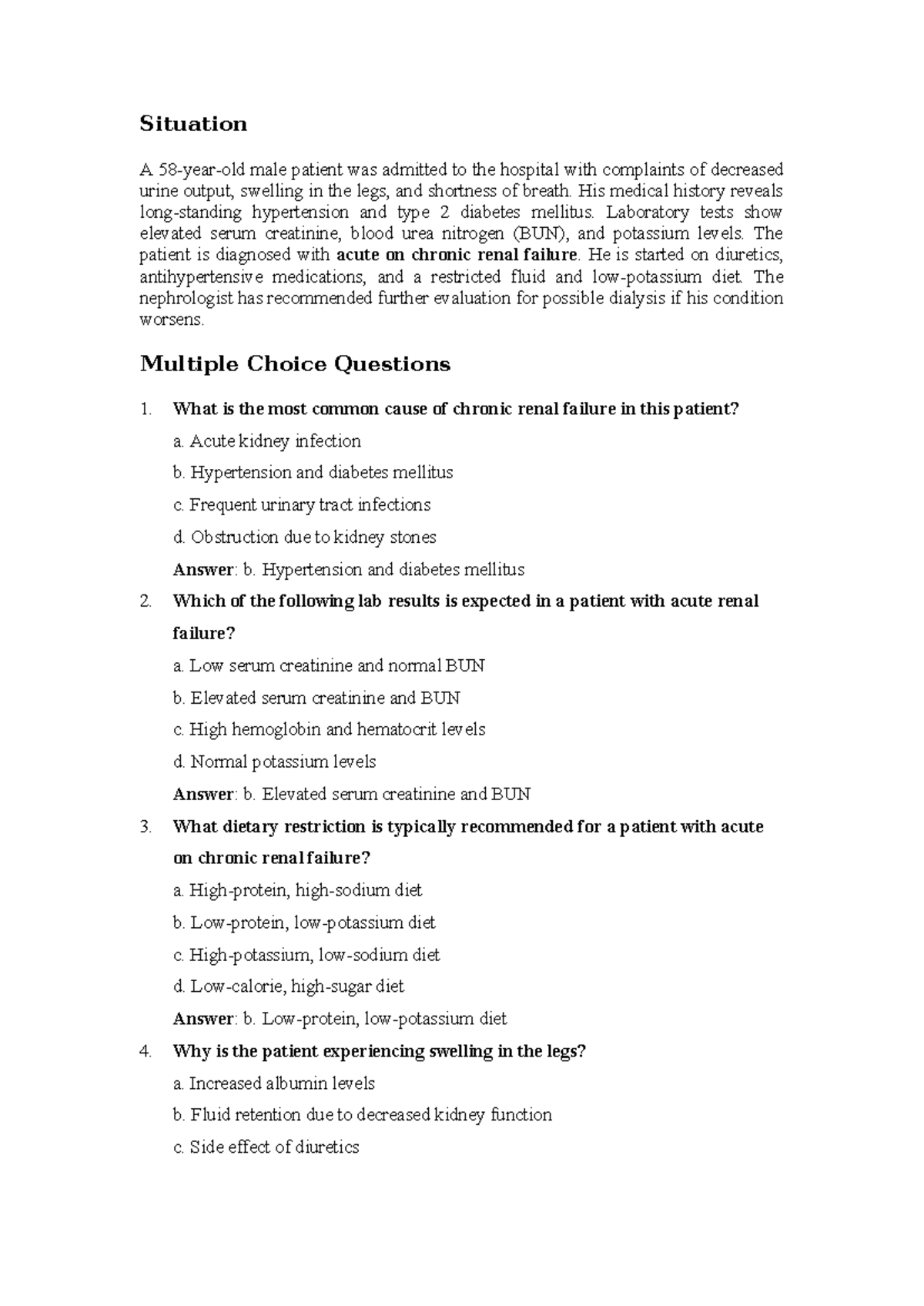 Acute AND Chronic Renal Failure Questions - Situation A 58-year-old ...