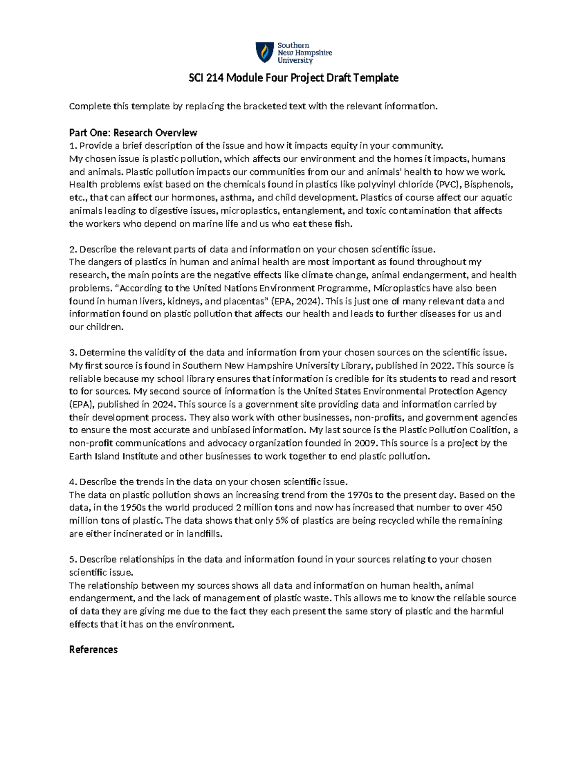 SCI 214 Mod 4 Project Draft: Addressing Plastic Pollution Impact - Studocu