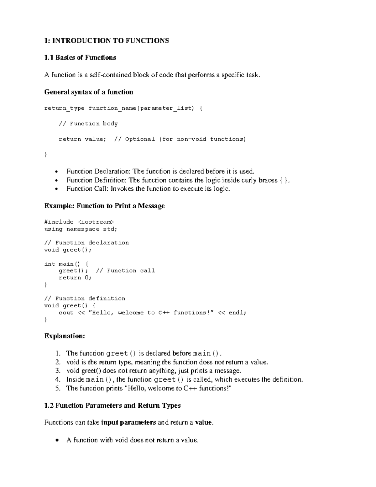 C++ Functions, Methods, and Classes Overview (C++ 101) - Studocu