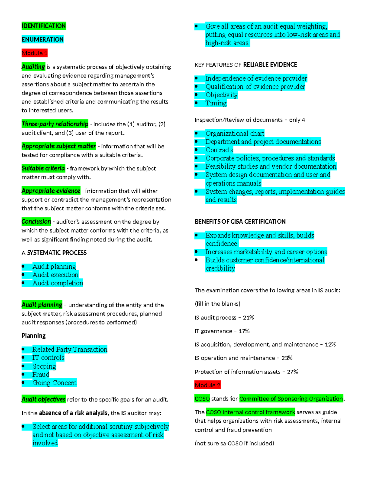 CISA 101: Comprehensive IS Audit Review Notes and Key Concepts - Studocu