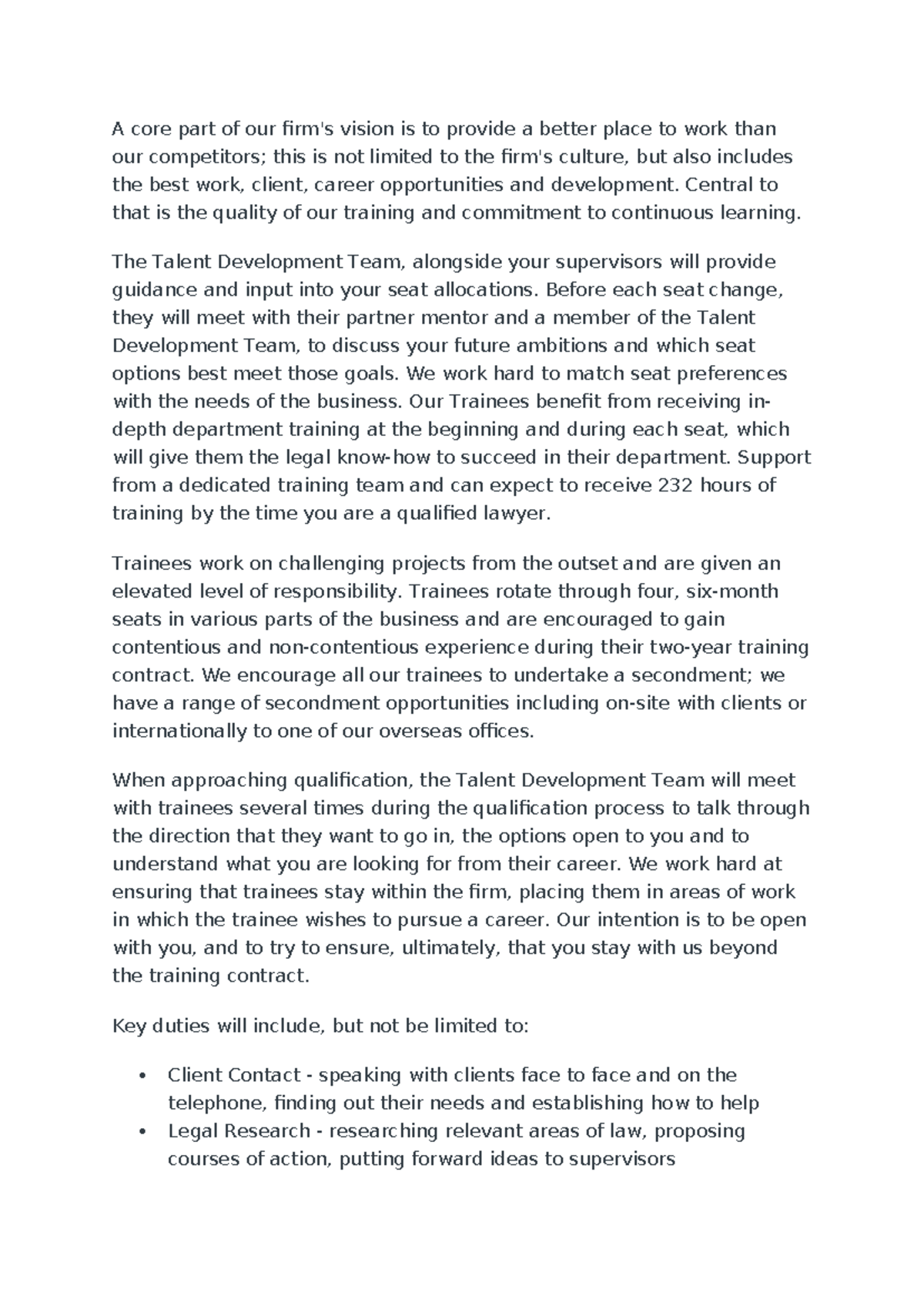 Talent Development & Training Overview: A Core Part of Our Firm - Studocu