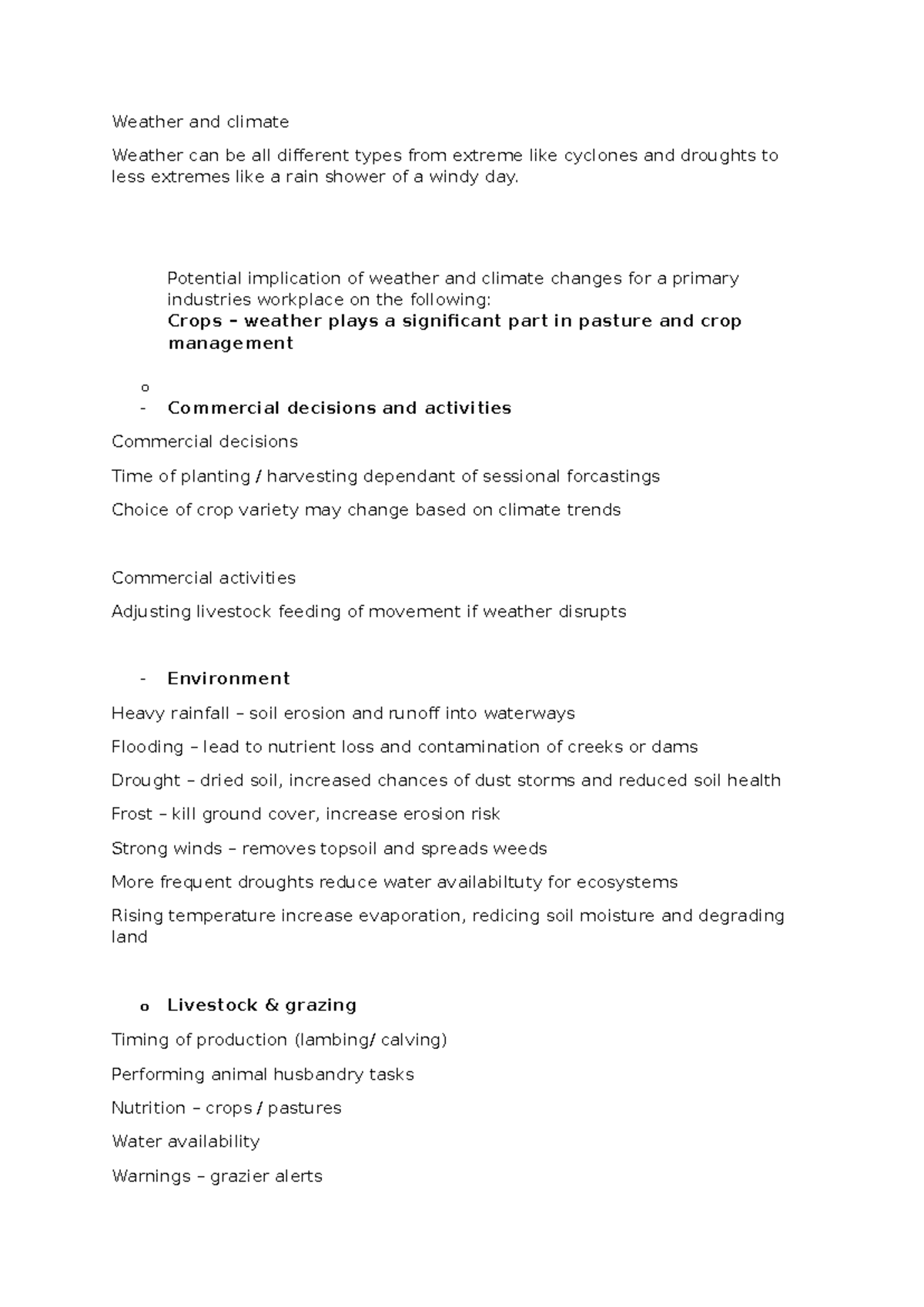 Weather and Climate Impacts on Primary Industries - Cert 2 Notes - Studocu