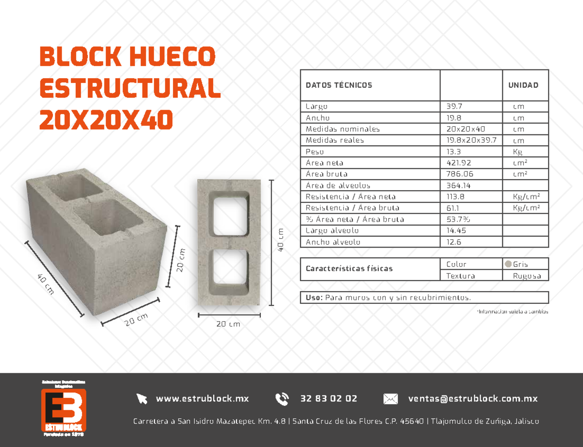 Ficha Técnica de Block Hueco Estructural 20x20x40 cm - R60 - Studocu
