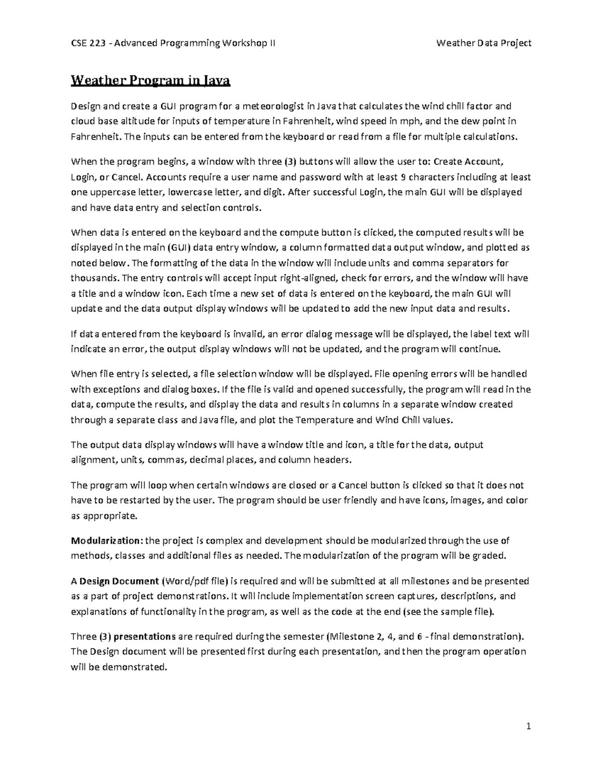 Weather Project Instructions CSE 223 - Weather Program in Java Design ...