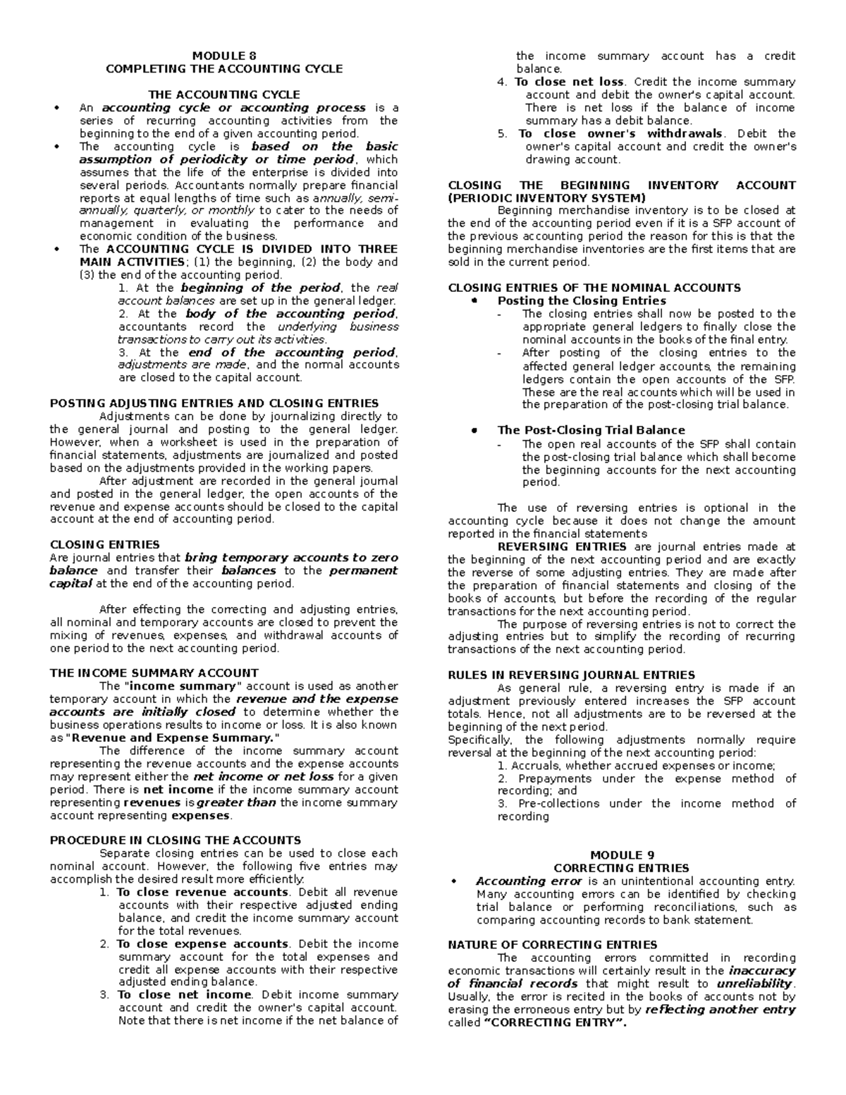 Acctg C8-10: Comprehensive Guide to Accounting Cycle & Corrections ...