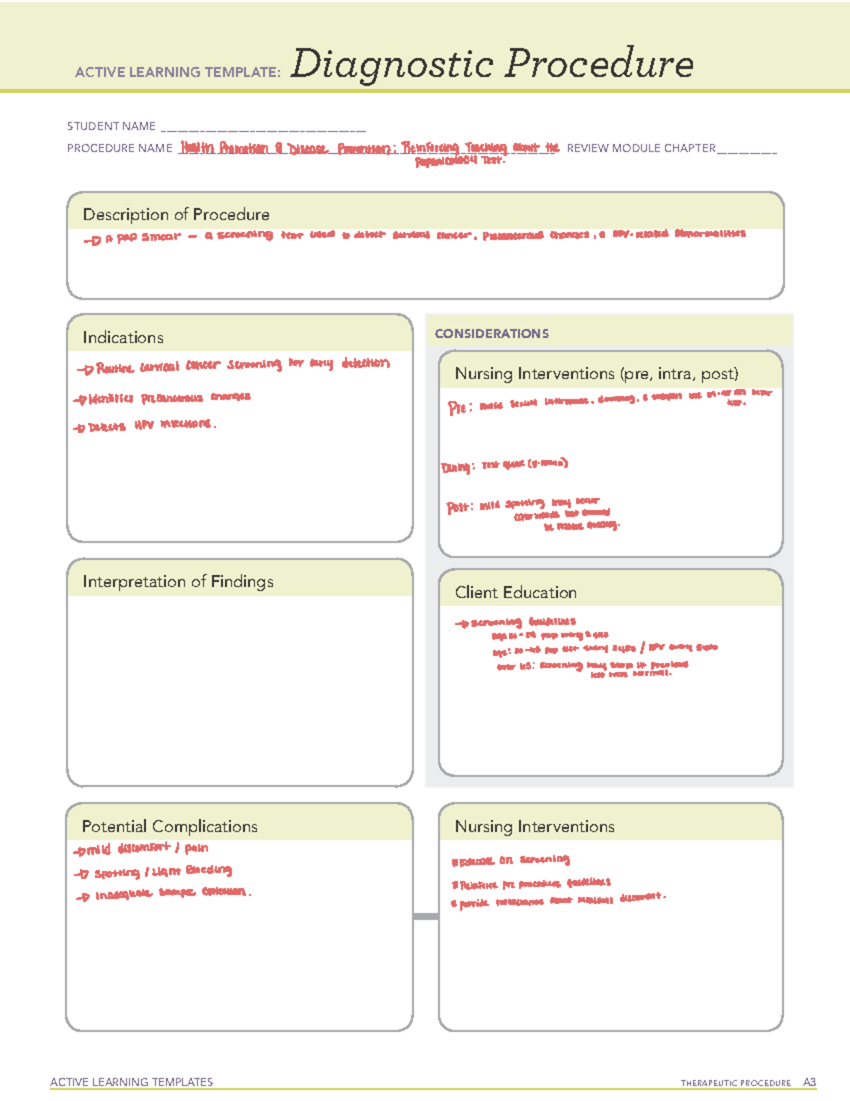 ACTIVE LEARNING TEMPLATE: Diagnostic Procedure A3 Review Notes - Studocu